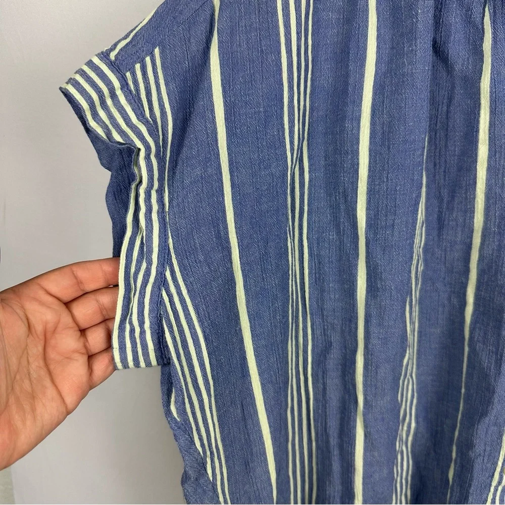 MADEWELL Central Shirt Stripe Crinkle Cotton Button Down Shirt Blue Stone - Picture 7 of 12